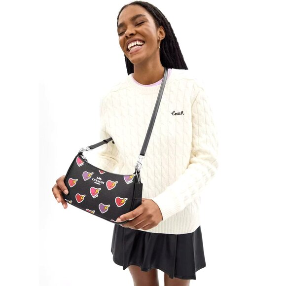 New Coach CY346 Teri Shoulder Bag with Heart Bolt Print Black Multi - Picture 2 of 6